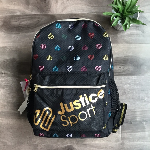🌟HOST PICK🌟 JUSTICE sport girls backpack in black hearts - NEW with tags - Picture 7 of 12